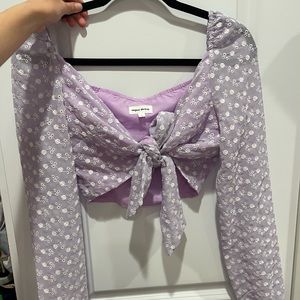 Superdown revolve purple lace tie top long sleeve